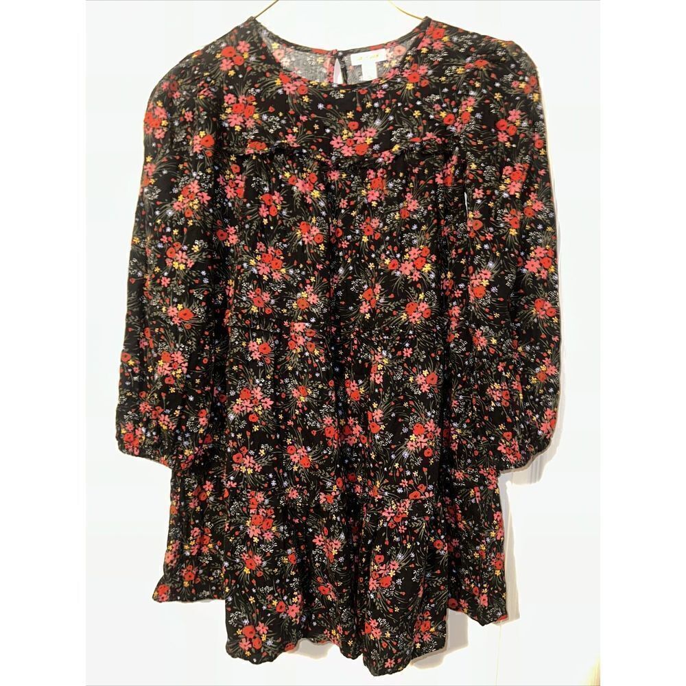 Cat and Jack Girls Long Sleeve 4 Tiered Woven Dress Spring, Floral L (10/12). H